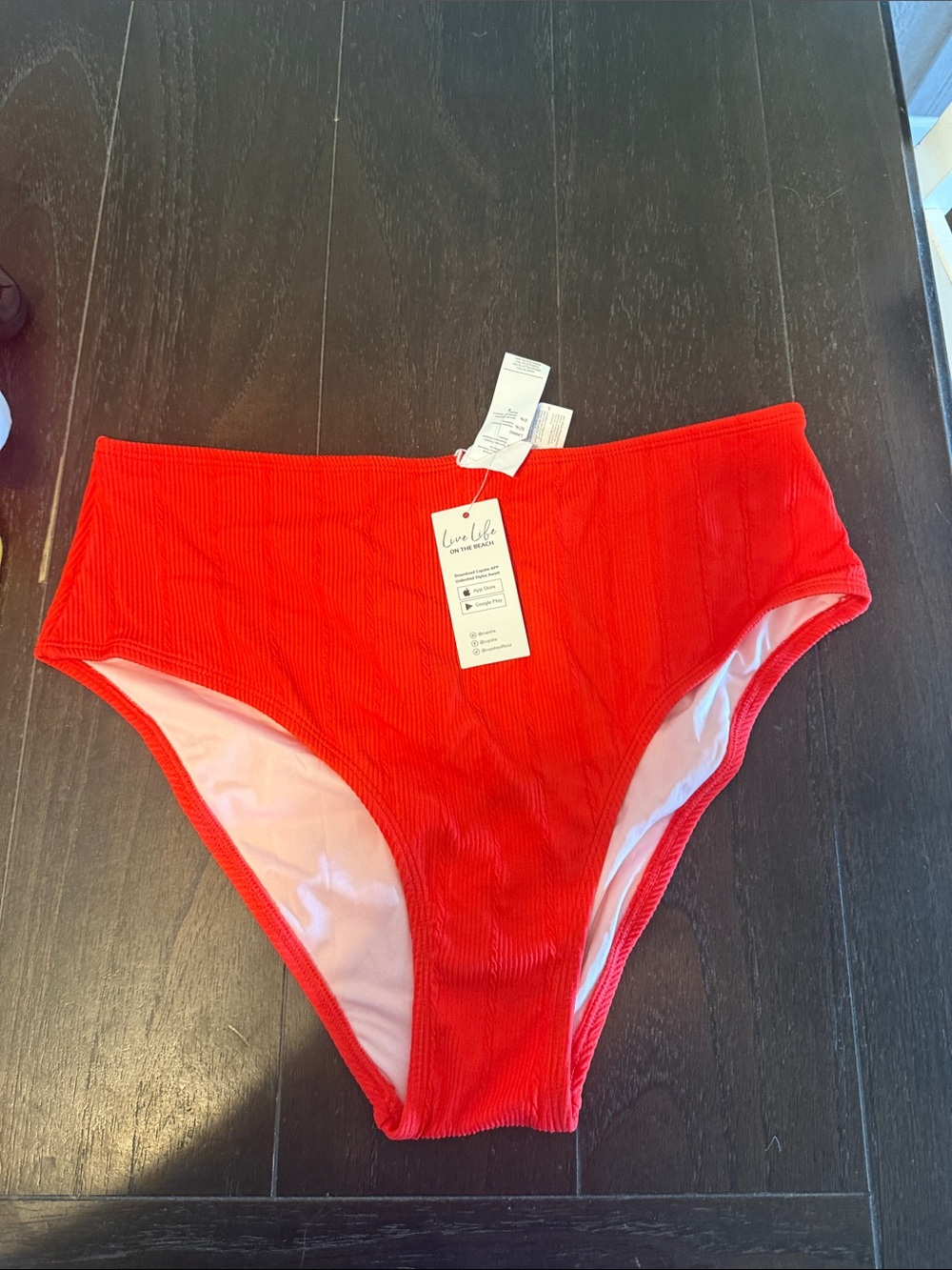 Cupshe deep orangish/ red Ribbed High-Waist Bikini Bottoms